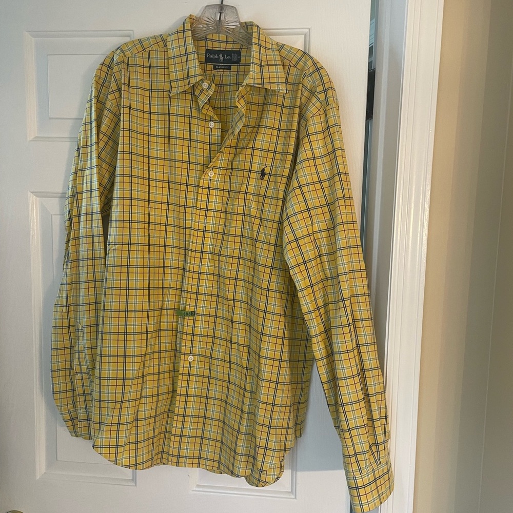Ralph Lauren Yellow Checkered Men's Shirt, dry cleaned and ready